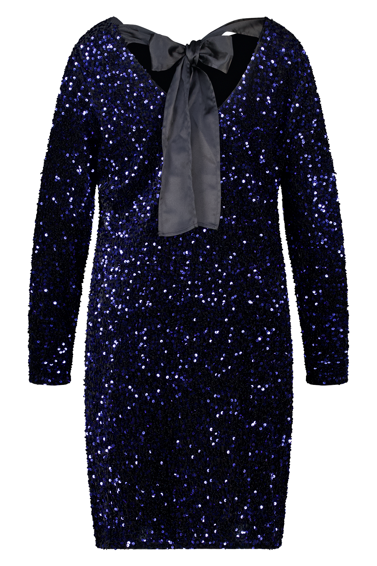 Jurk met pailletten en strikdetail Kobalt blauw