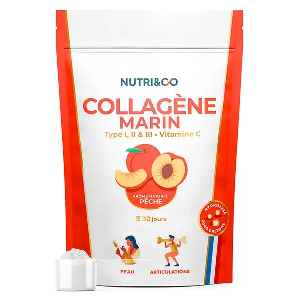 Nutri&Co Colágeno Marinho Tipo 1, 2 e 3 para Pele e Articulações Sabor Pêssego 180g