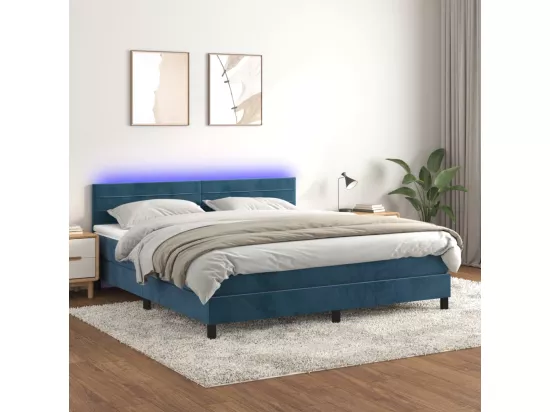 Sommier tapissier matelas et LED Bleu foncé 180x200 cm Velours