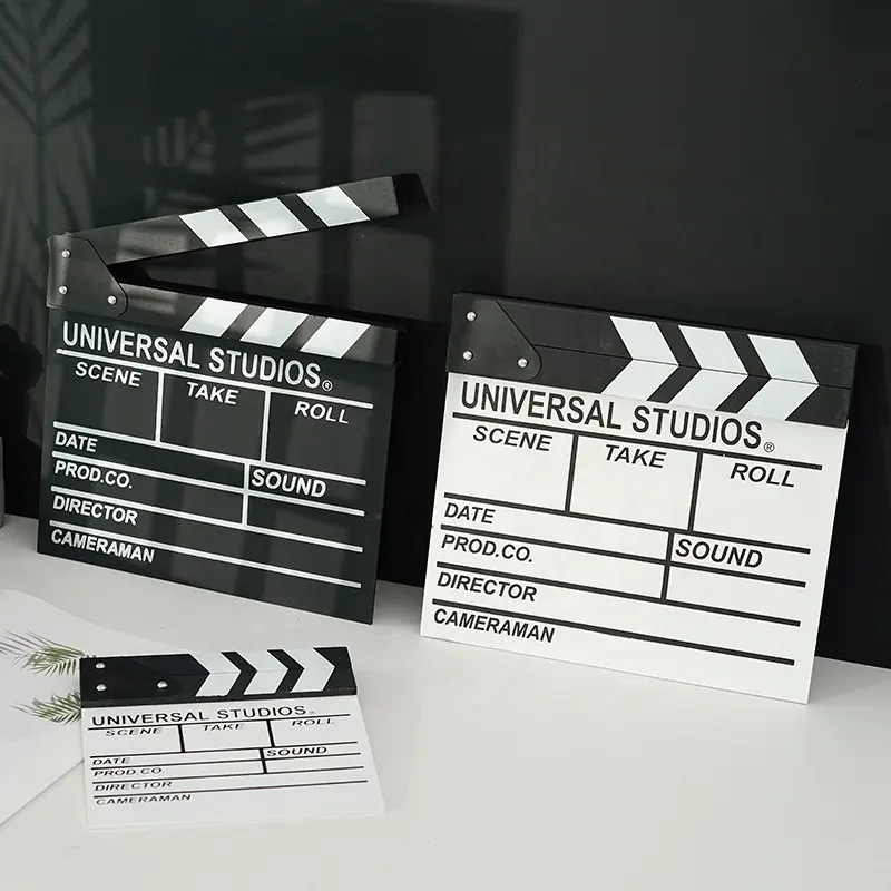(2er Set) Photo Booth Holz Filmklappe Hollywood Party Fotorequisite Regieklappe für lustige Bilder - Schwarz / Weiss
