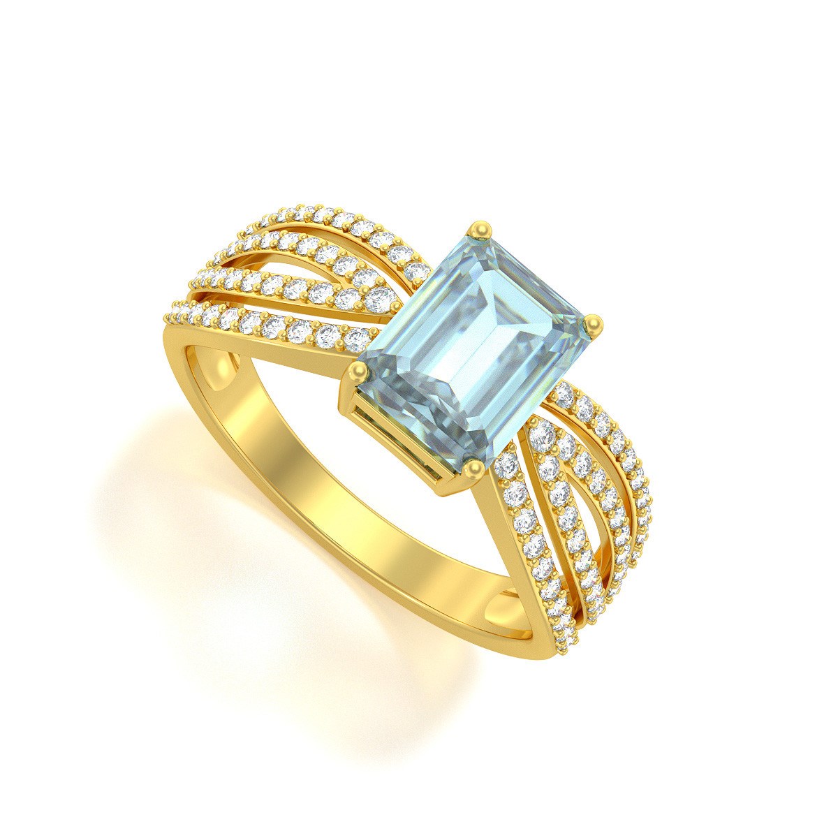 Bague ADEN Or 585 Jaune Aigue-Marine et diamants 2.97grs