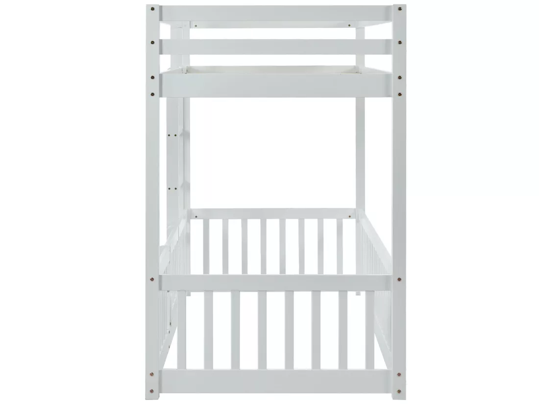 Lit superposé cabane en bois - échelle - sommier à lattes - 90x200cm - blanc - Sweiko