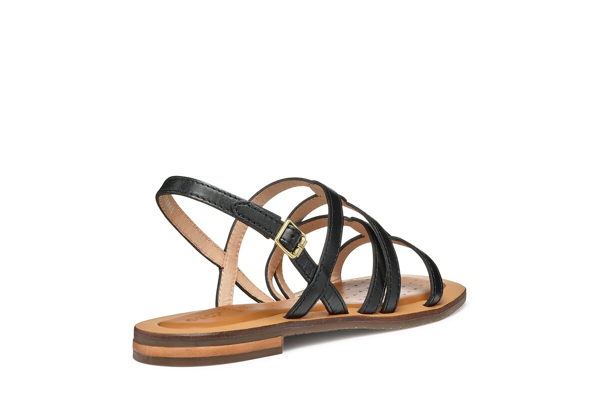 GEOX<br>Sandálias rasteiras de couro, bico quadrado Sozy