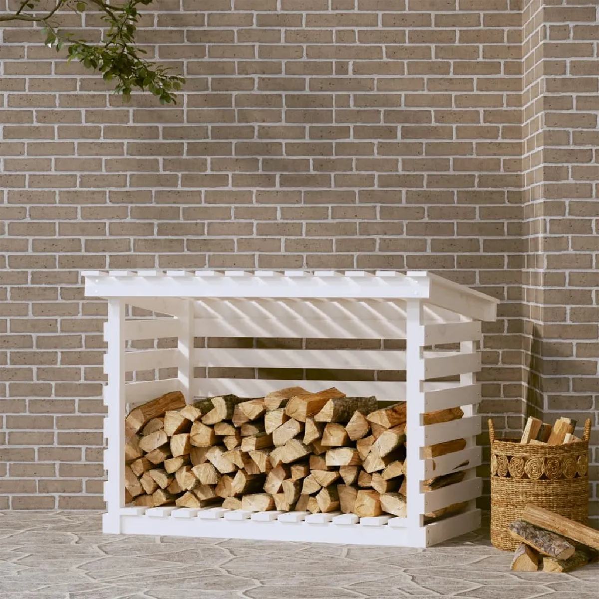 vidaXL Support pour bois de chauffage Blanc - Bois de pin