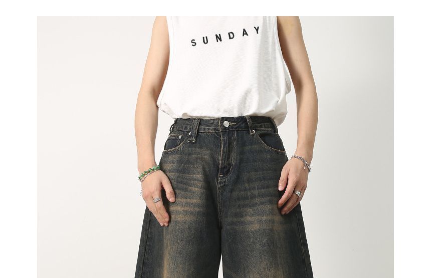 pinkdropper - Mid Rise Washed Gaucho Jeans