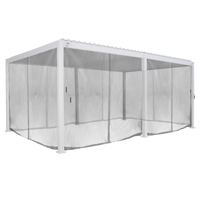 Pergola bioclimatique EVORA blanc + 1 kit de rideaux, moustiquaires et rails