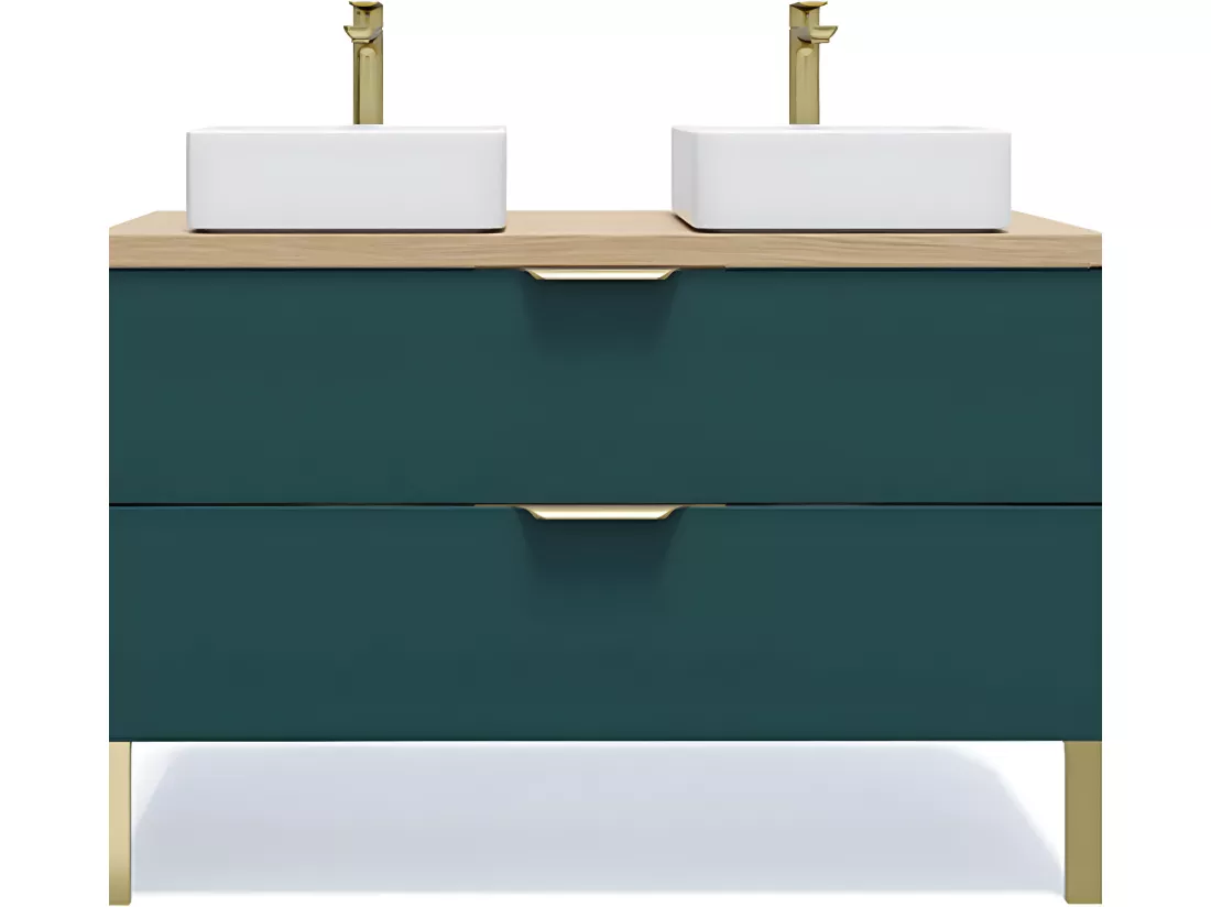 Meuble de salle de bain suspendu 2 vasques à poser 120cm 2 tiroirs Bleu - Venice