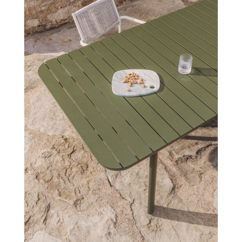 Table extensible d’extérieur Izola en aluminium avec finition verte 220 (280) x 100 cm