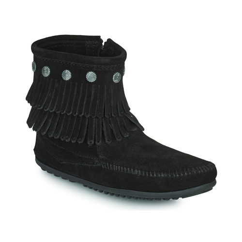 Minnetonka - DOUBLE FRINGE SIDE ZIP BOOT - Noir