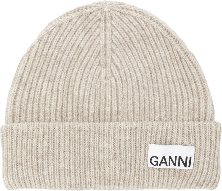 Ganni Light Structured Rib Knit Beanie Brazilian sand