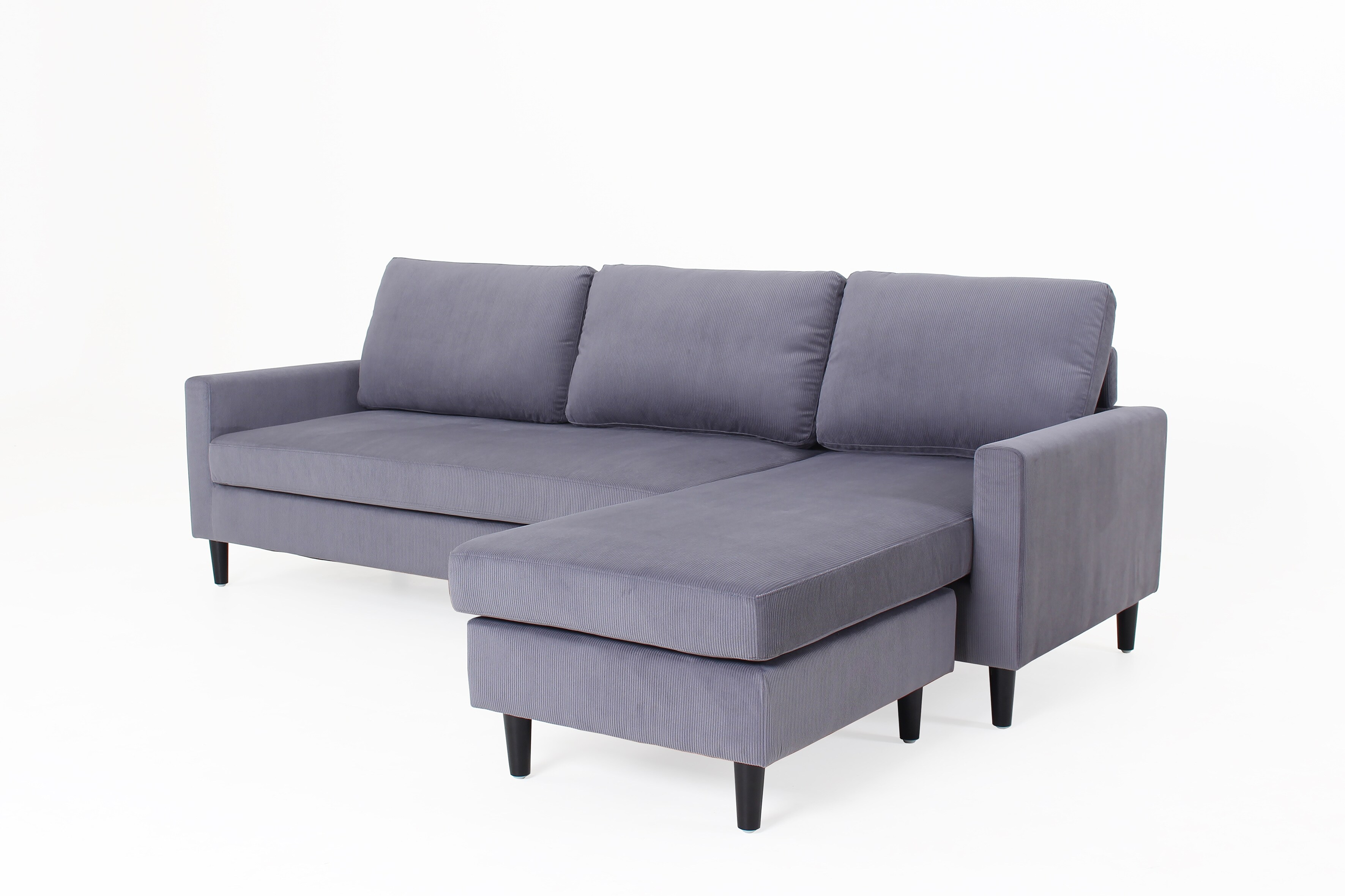byLIVING Ecksofa ATLANTA, Cordbezug grau, Gestell Rubberwood schwarz, Longchair