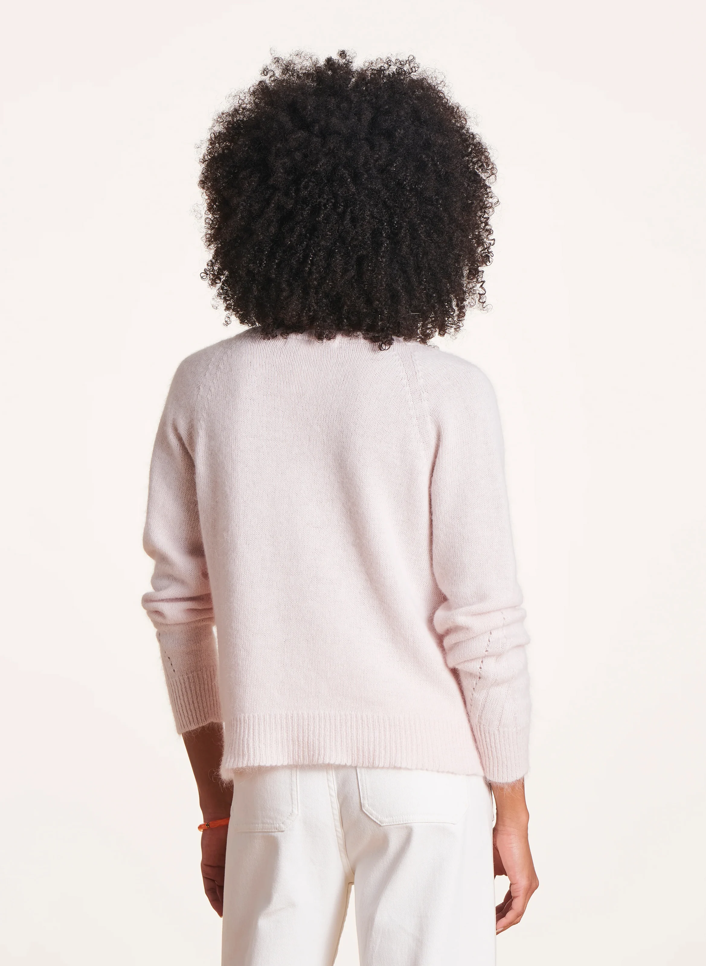 Gilet col rond en angora mélangé | Blanc