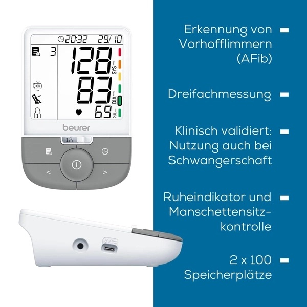 BM 53 Blutdruckmessgerät für den Oberarm mit LCD Anzeige   Arrhythmieerkennung (65459) - Weiss