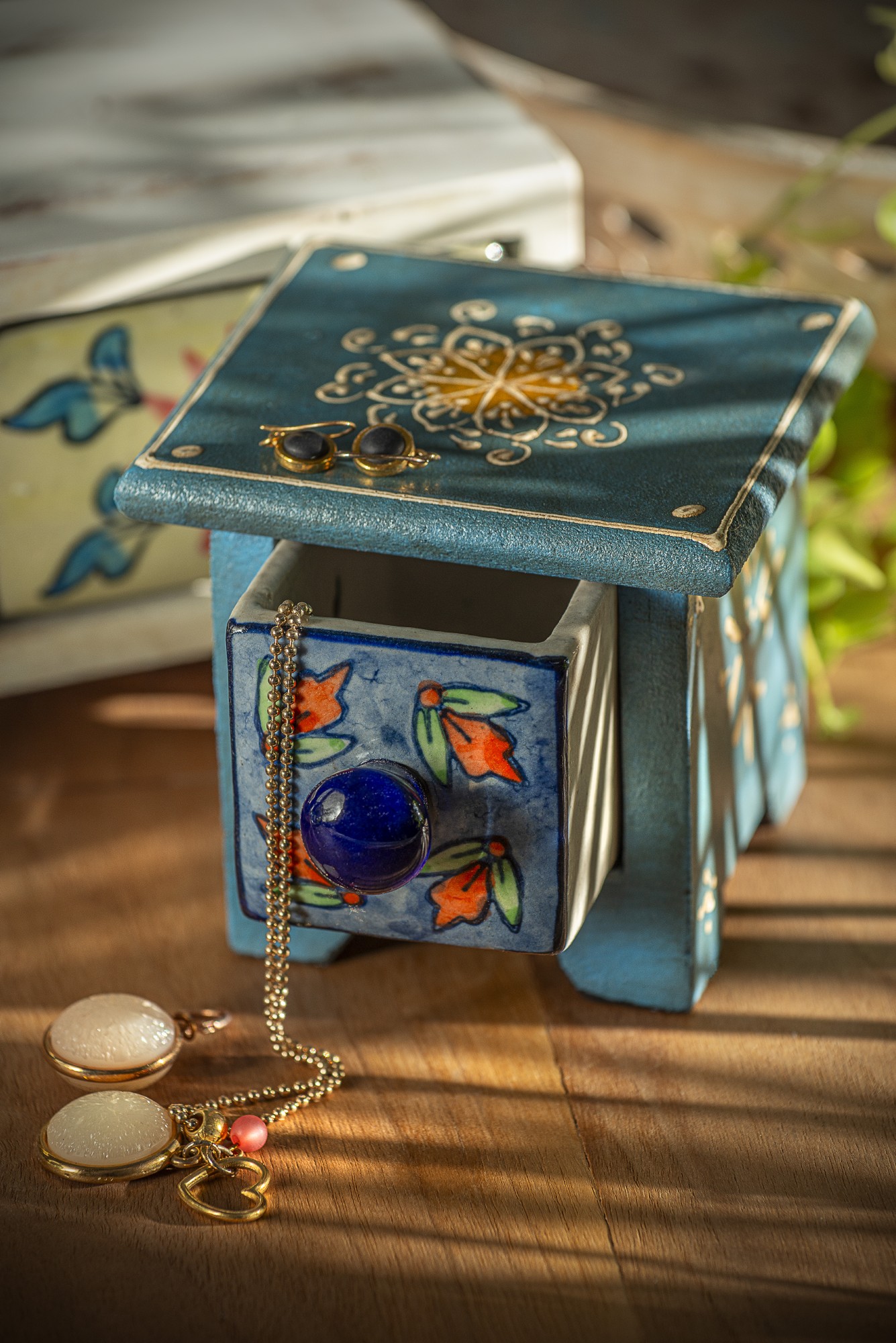 Schubladentruhe mit 1 Schublade, blau, L 10 cm, B 10 cm, H 9 cm von fischer's lagerhaus