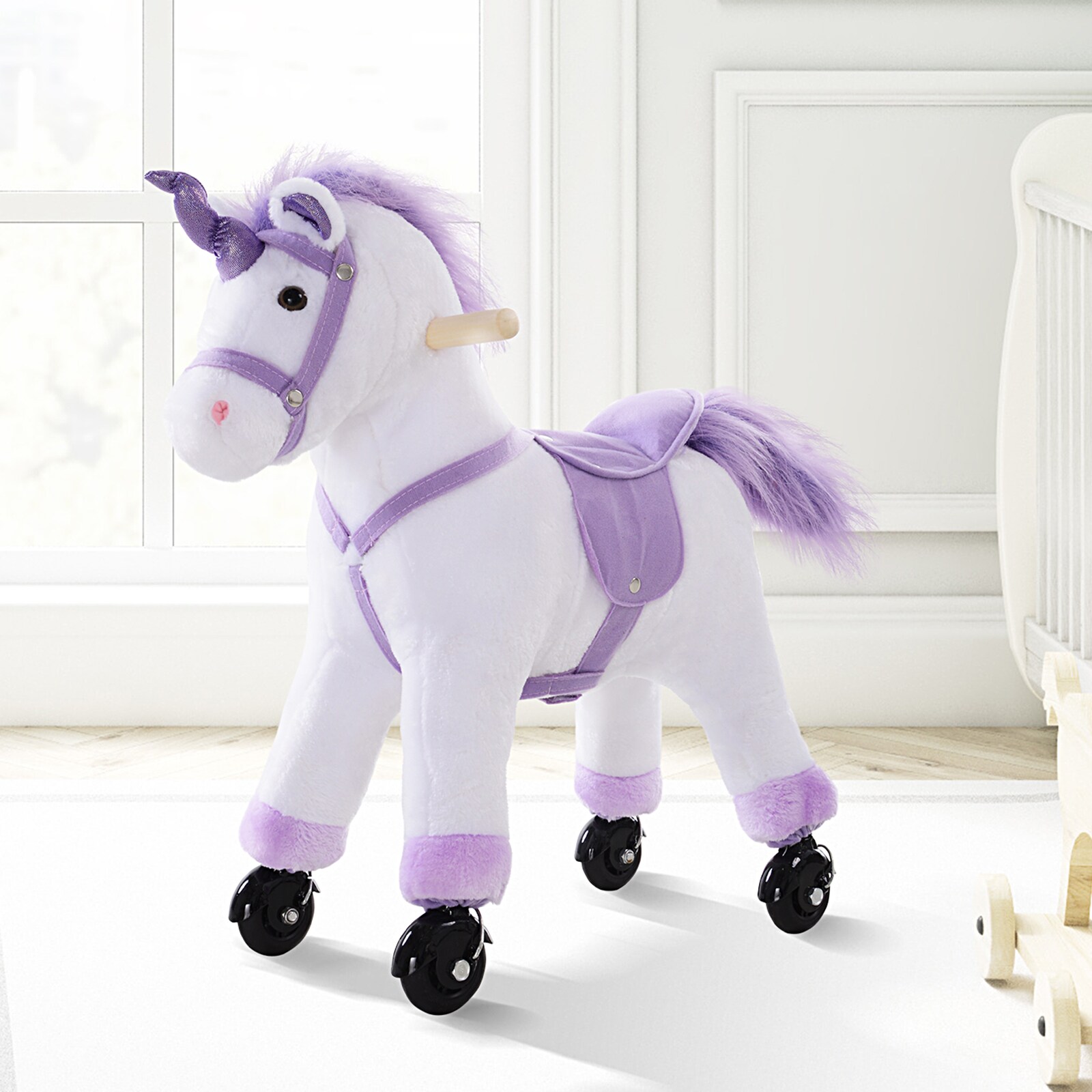 HOMCOM Plüsch-Einhorn auf Rollen weiß, lila 55 x 23 x 60 cm (LxBxH)