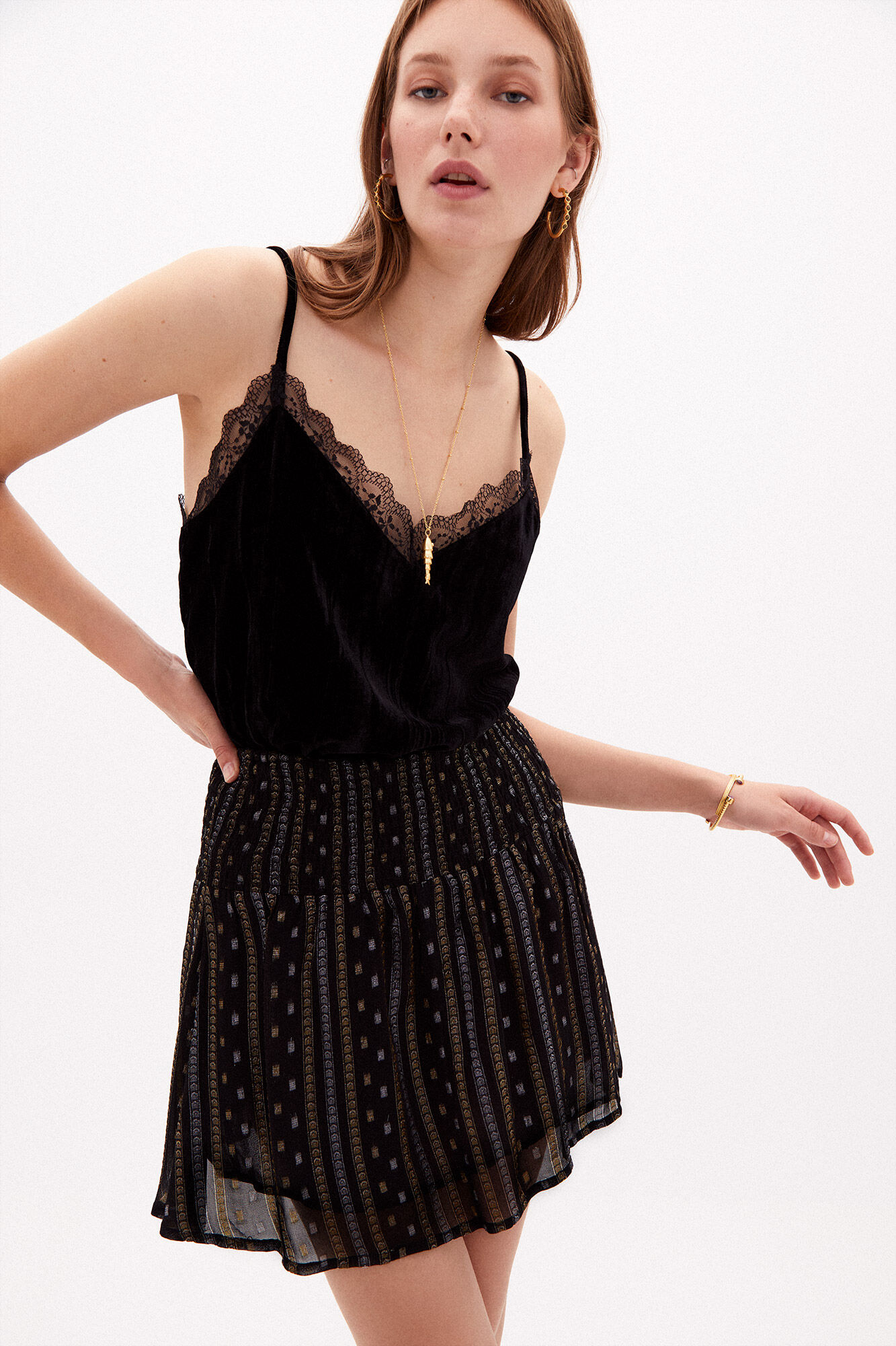 Saia curta Geraldine em lurex - Preta