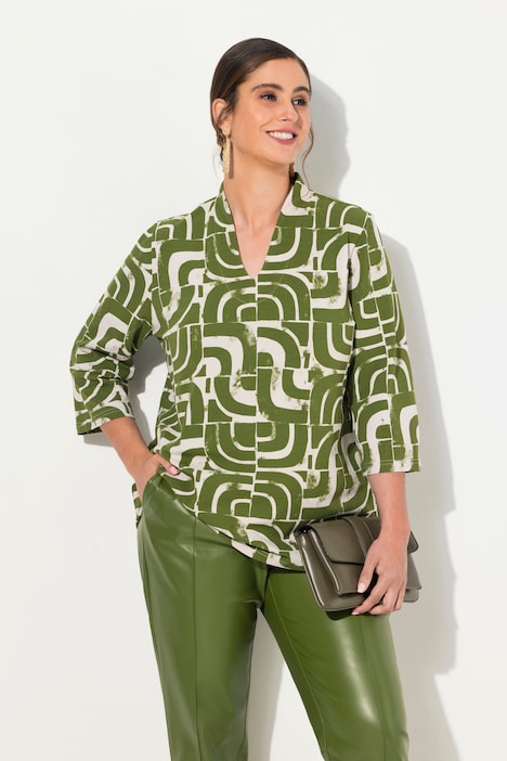 Shirt, Kelchkragen, Classic, V-Ausschnitt, 3/4-Arm