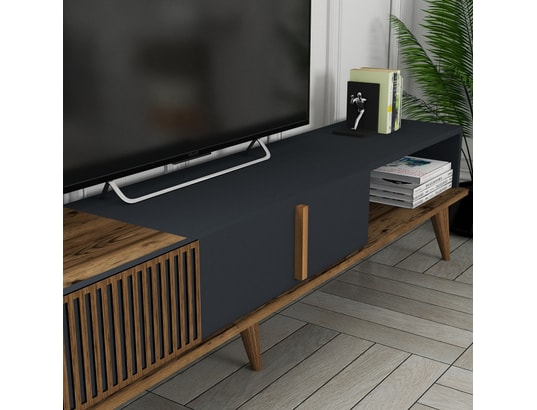 CONCEPT1 - Meuble TV Milan Alt - Noyer, Anthracite 180 x 40 x 35