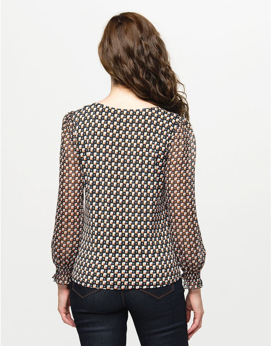 Blouse chic noir orange