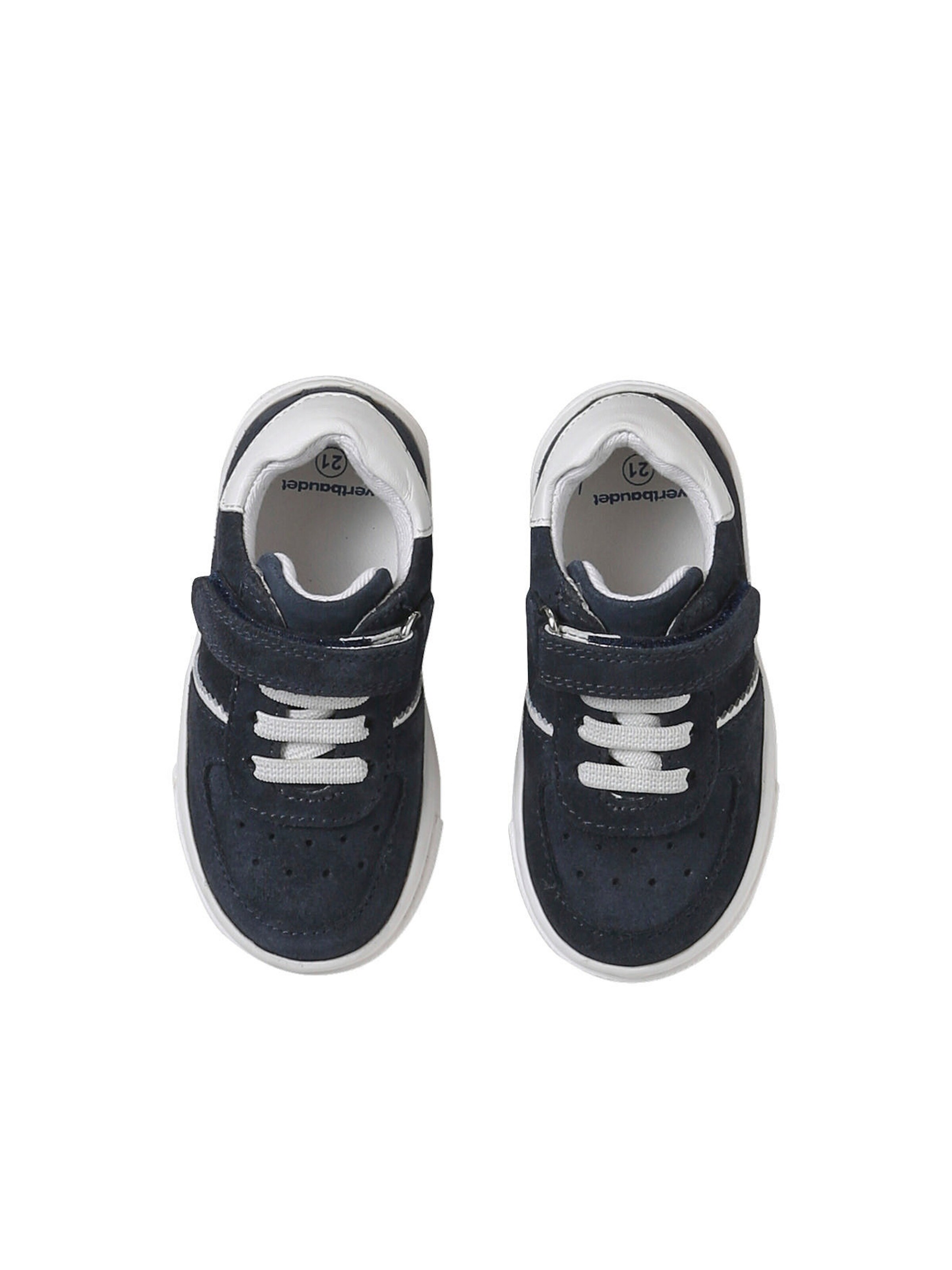 Vertbaudet Baby Ledersneakers mit Klett und elastischer Schnürung marine