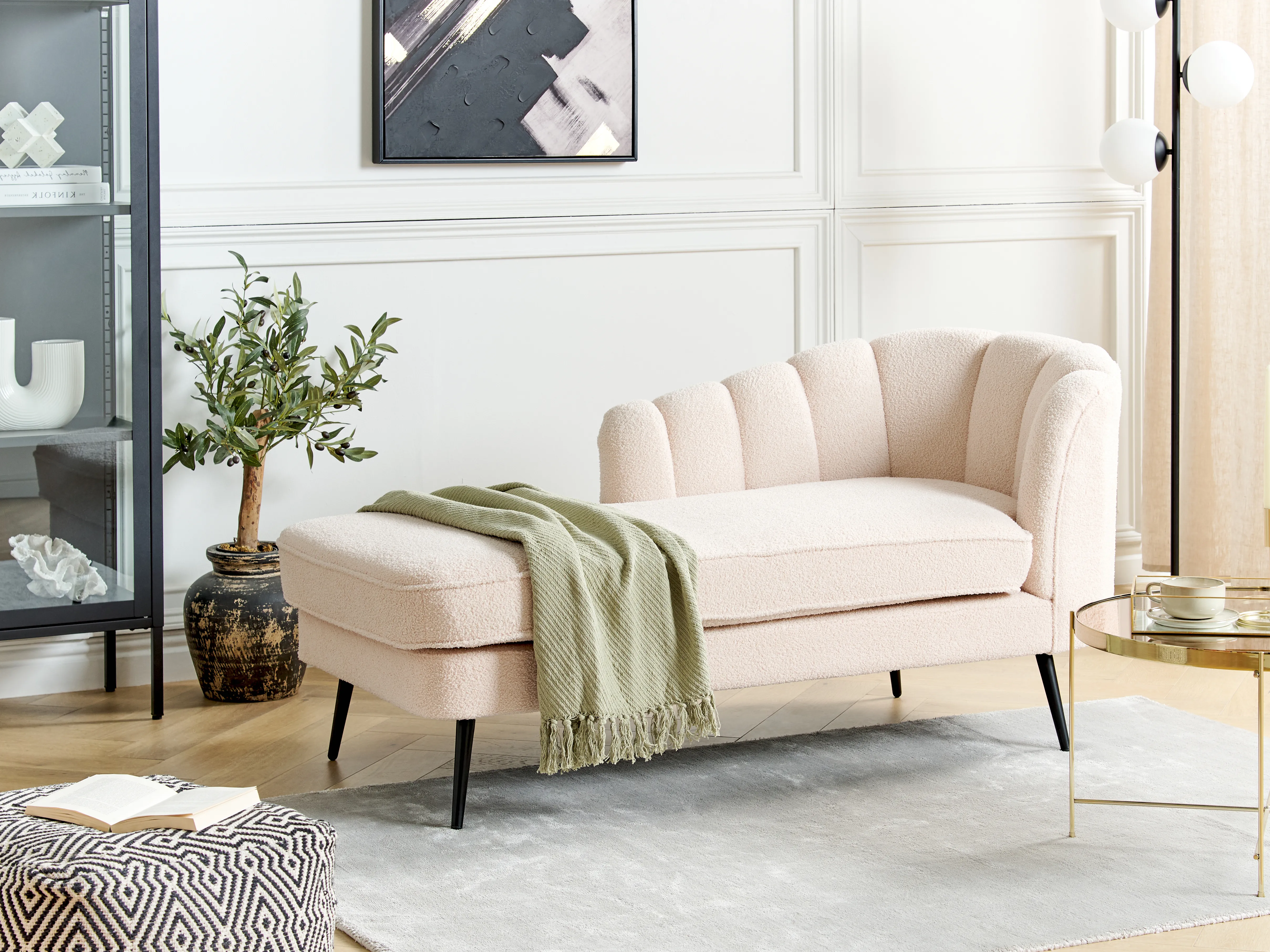 Rechtszijdige chaise longue ALLIER Bouclé Lichtbeige