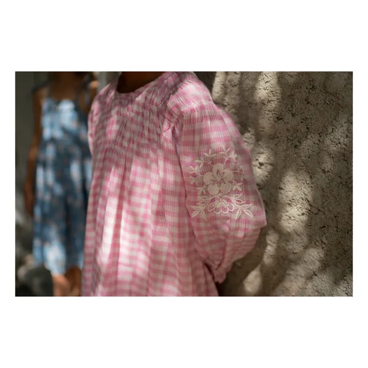 Lali Robe Tulip à Carreaux Brodée  | Rose