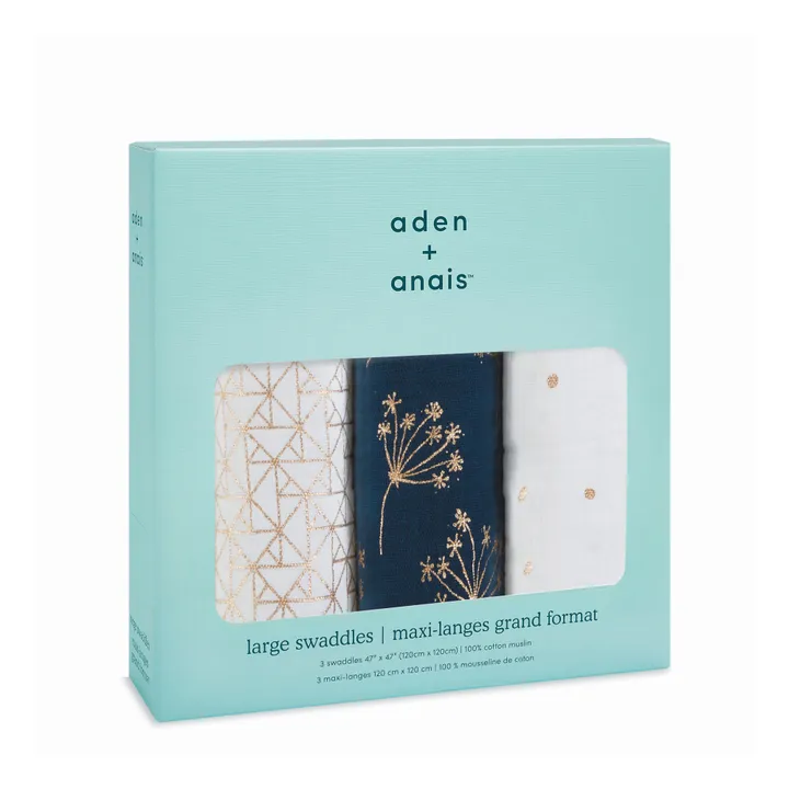aden + anais Maxi-lange 120x120 cm Metallic - Pack de 3 | Doré