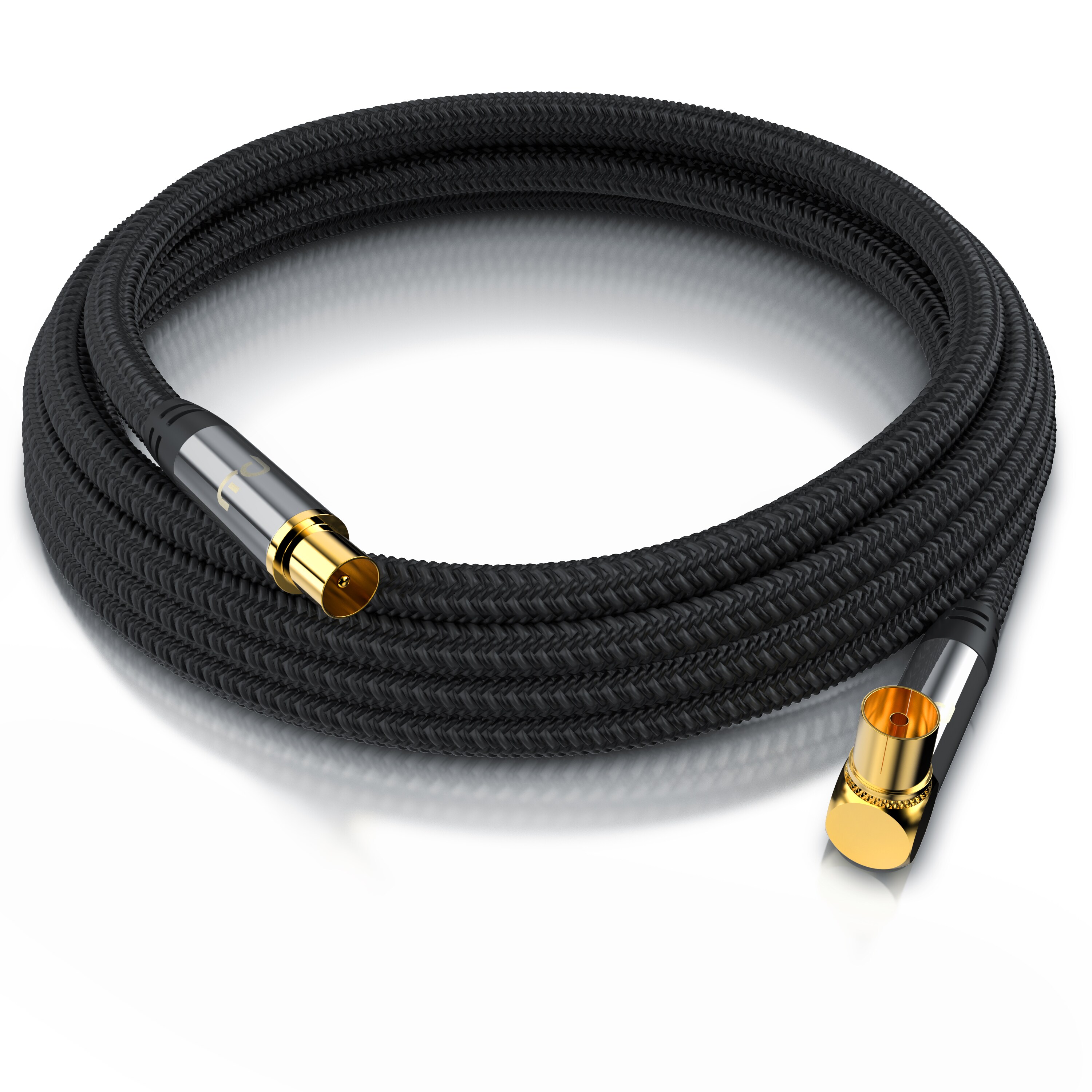Primewire Antennenkabel gewinkelt mit Braiding - Koaxialkabel - Koax Kupplung 90° Winkel zu Stecker gerade - HDTV 75 Ohm - 2 m