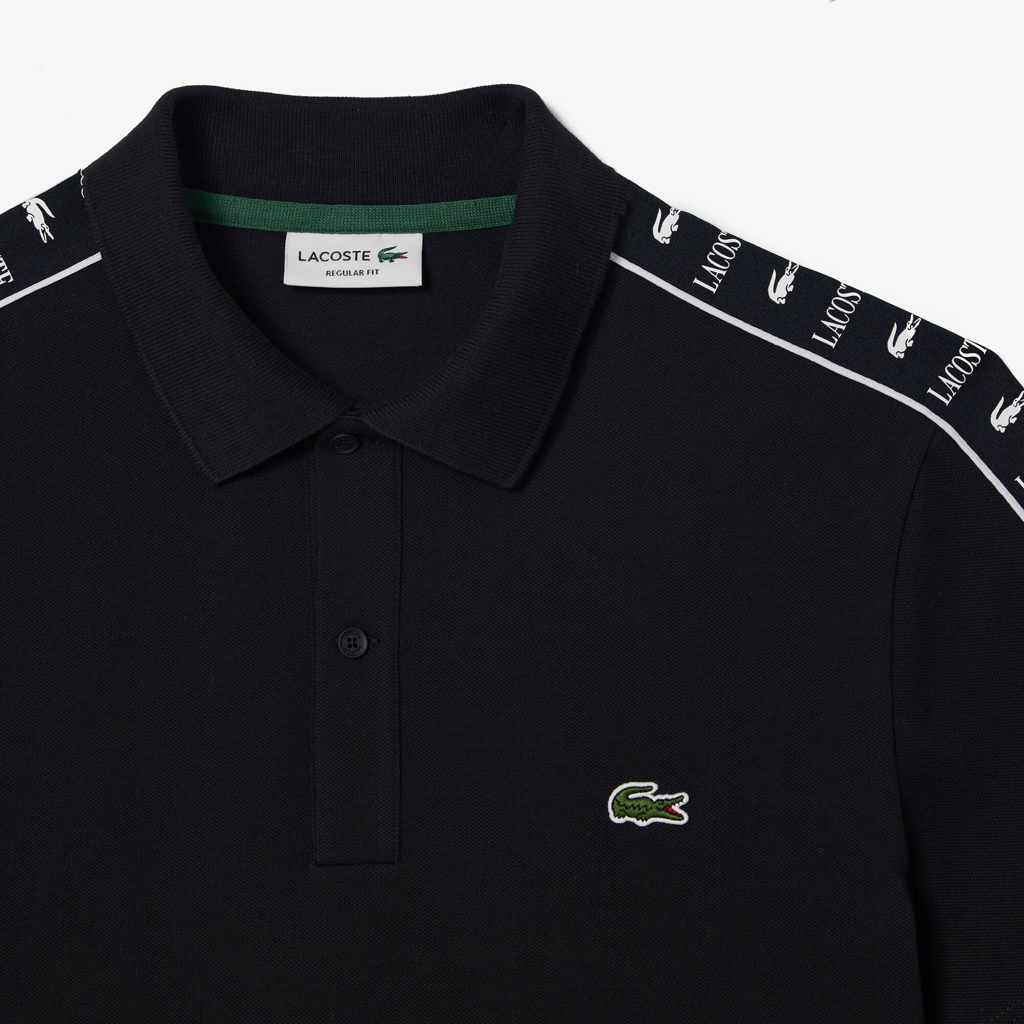 Poloshirt aus Stretch-Piqué mit Logostreifen Kurze Ärmel - Schwarz - Lacoste - Herren