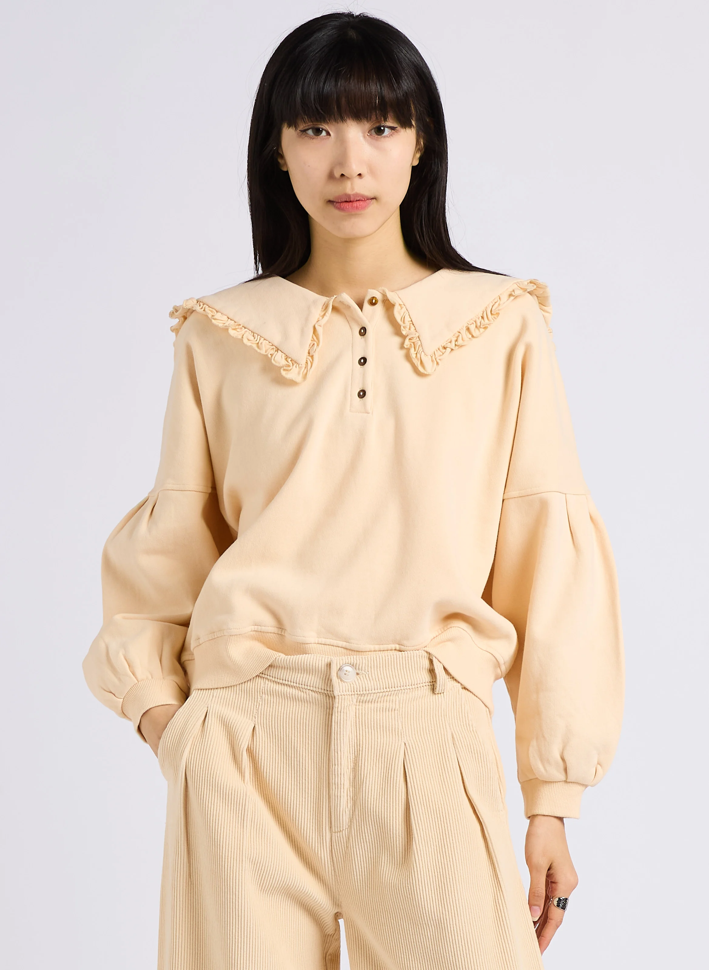 AMELIE - Sweat à col volanté en coton bio | Blanc