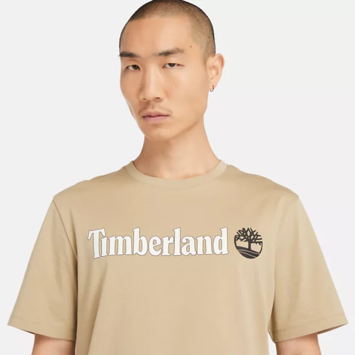 T-shirt à logo linéaire pour homme en beige