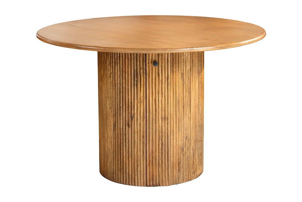 Runder Esstisch TRES CHIC 120cm braun Mangoholz Massivholz mit Stauraum