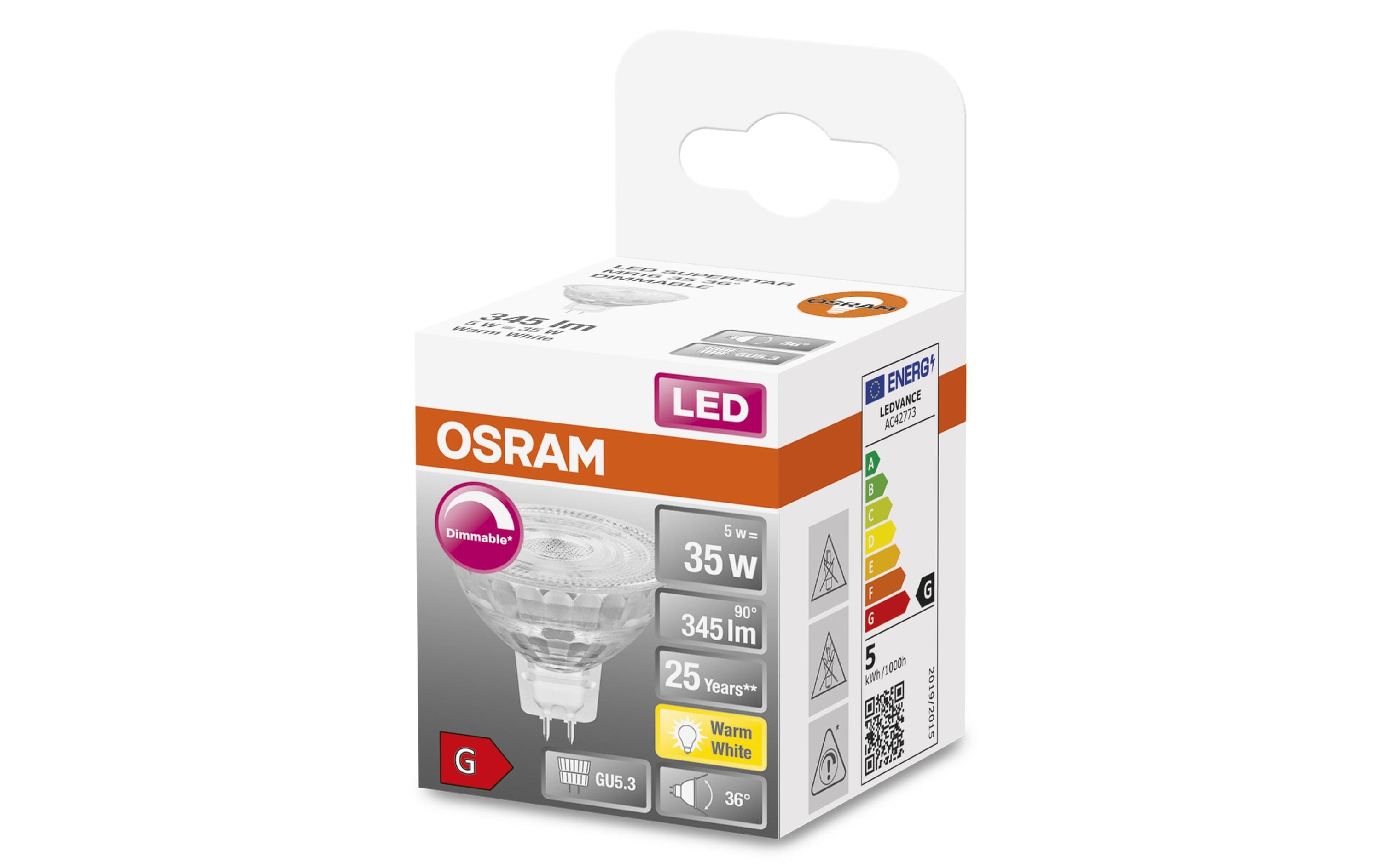 Lampe Superstar Mr 16 35 36 °, 5W, GU5.3, Dim, WarmweissNiedervolt-LED-Reflektorlampen MR16 mit Retrofit-Stecksockel