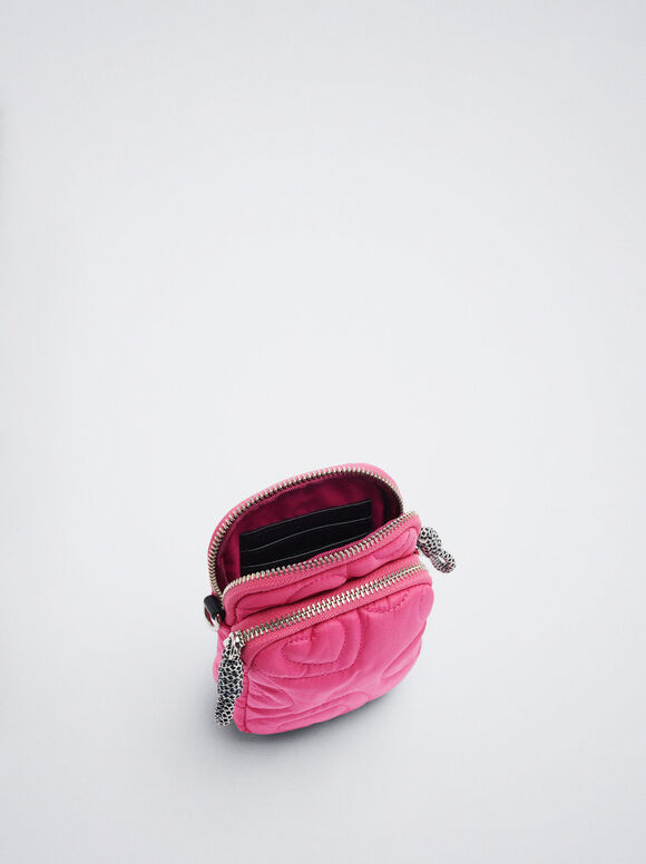 Bolsa de nylon para celular com corações - Rosa