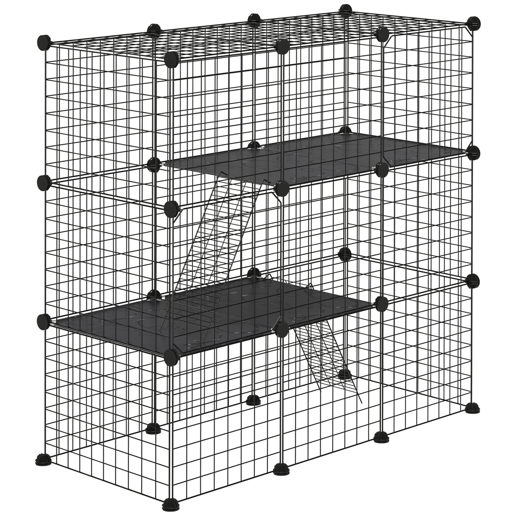 Gaiola PawHut de 31 painéis para pequenos animais, com rampa, ideal para porquinhos-da-índia, coelhos e chinchilas. Dimensões: 105 x 45 x 105 cm. Cor: Preta.