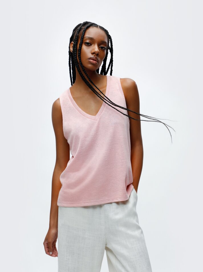 Camiseta com efeito linho - Rosa claro