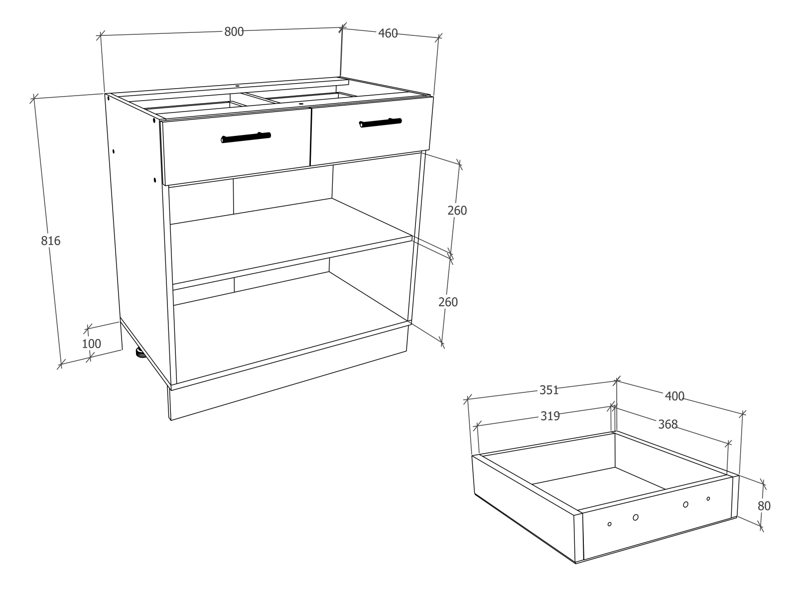 Unterschrank ESILO - weiß - Sonoma Eiche - 2 Schubkästen - 80 cm