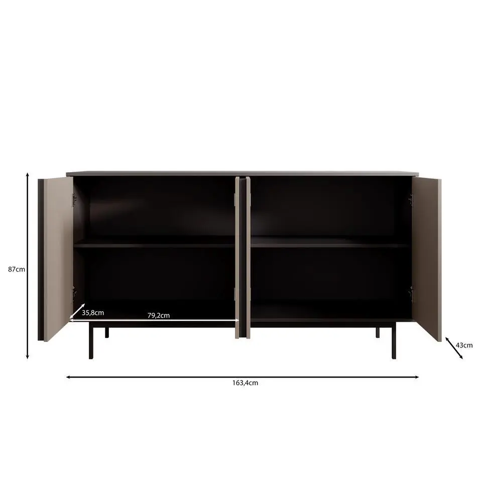 Meubella - Antigo - Dressoir - Eiken/Antraciet - 163x43x87 cm