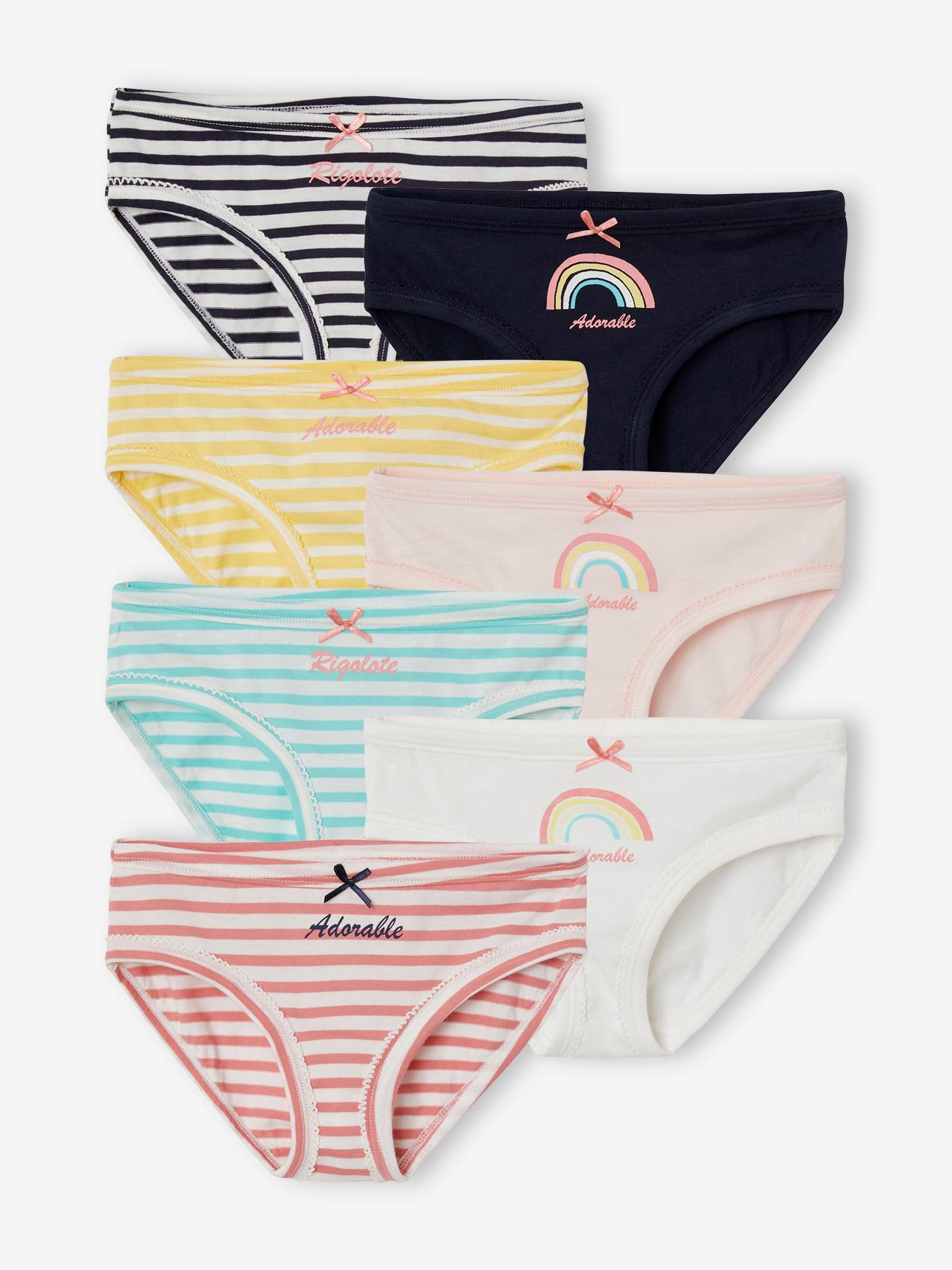 Pacote com 7 calcinhas brancas estampadas para meninas