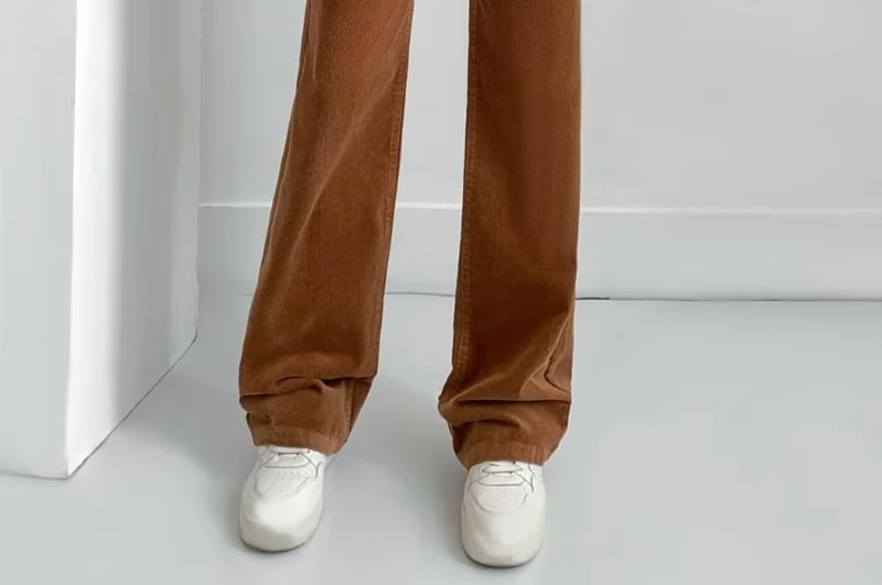 Ulark - Hoge taille effen corduroy rechte broek