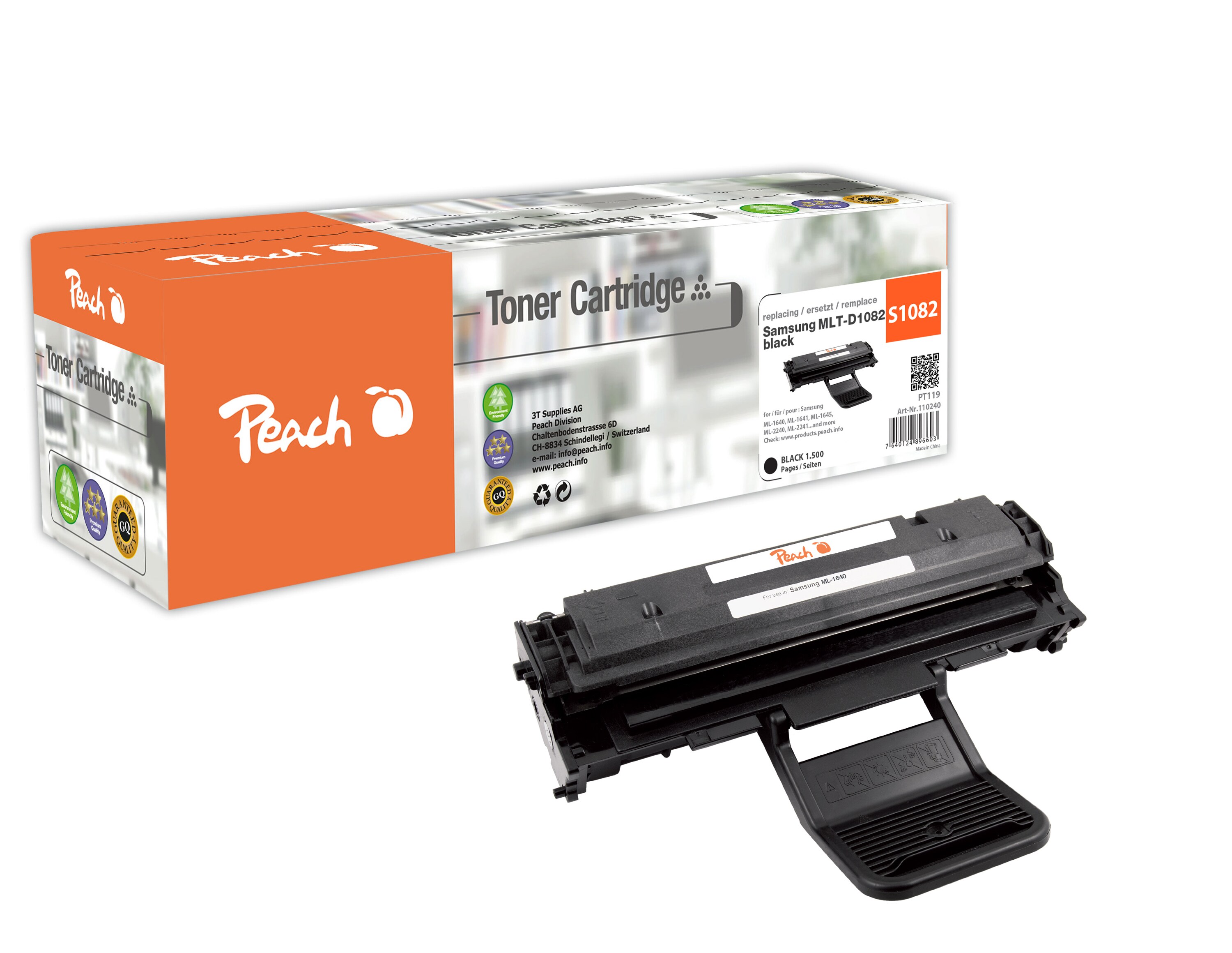 Peach S1082Toner bk ersetzt Samsung MLT-D1082S/ELS, SU781A für z.B. Samsung ML -1640, Samsung ML -1641, Samsung ML -1645, Samsung ML -2240 (wiederaufbereitet)