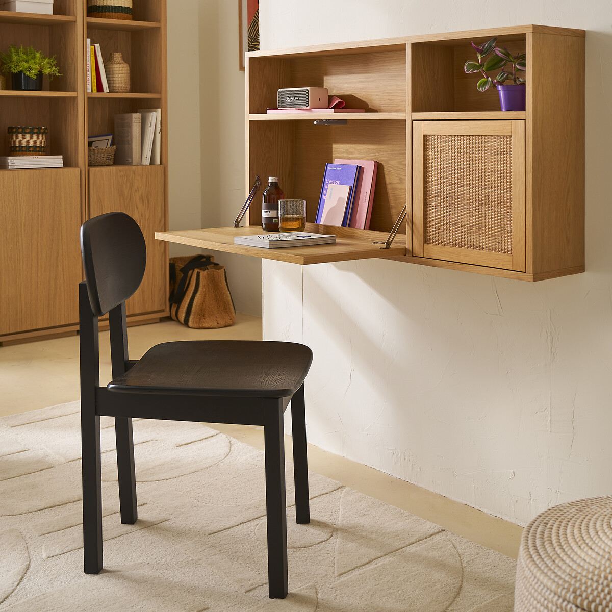 LA REDOUTE INTERIEURS<br>Mesa de parede em folheado de carvalho e rattan, Palano