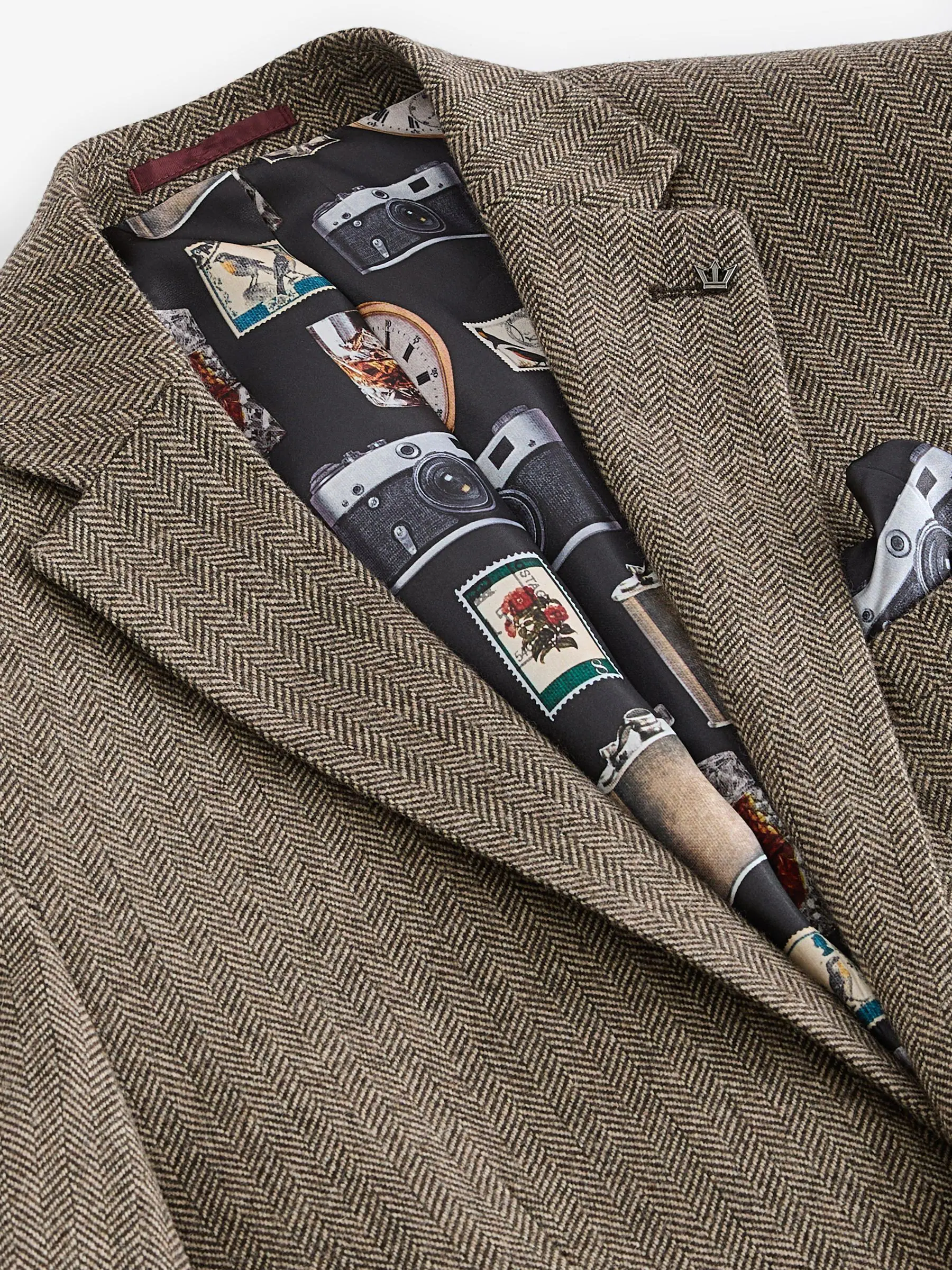 Taupe - Normale Pasvorm - Blazer met visgraatmotief en hoog wolgehalte