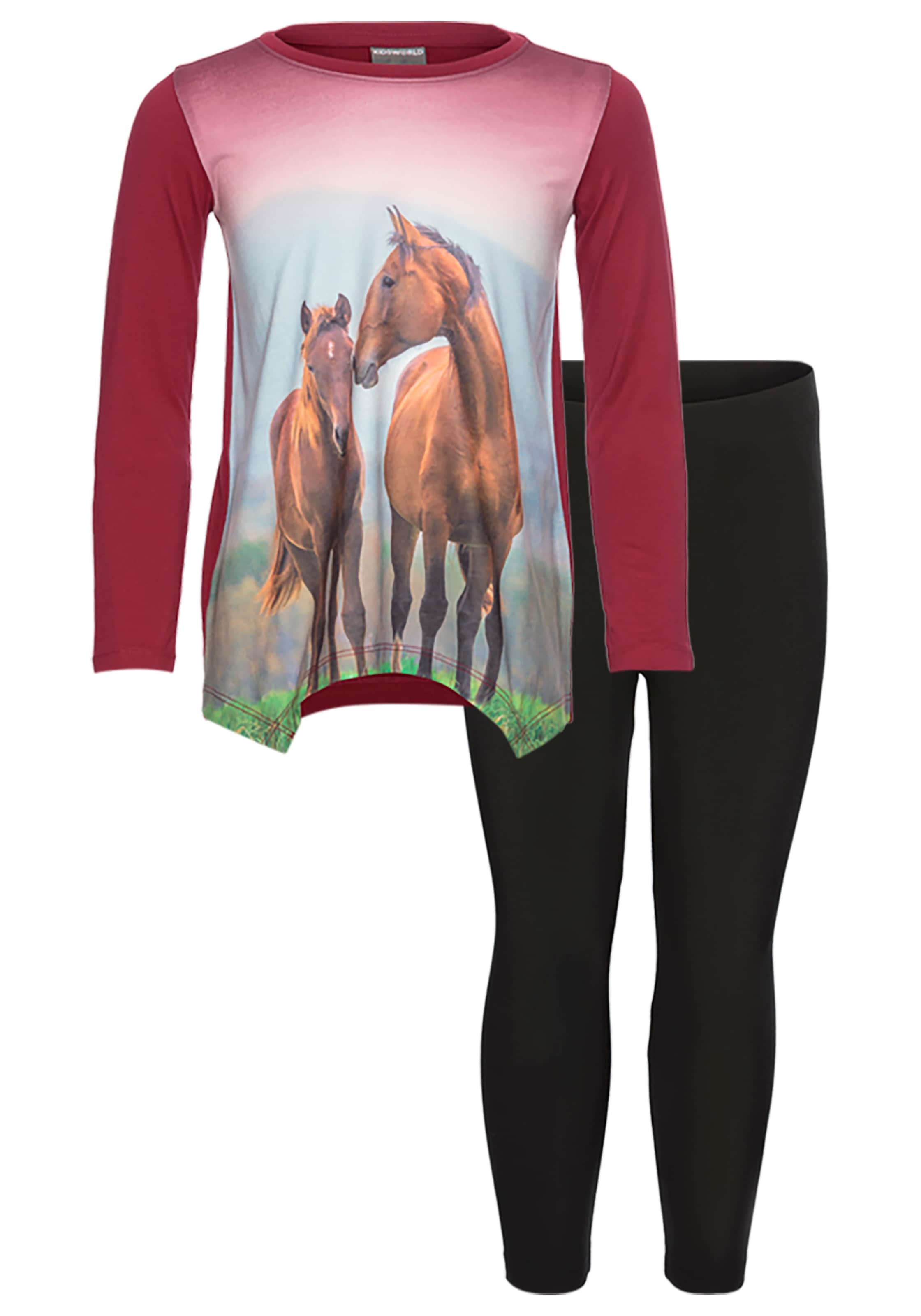 KIDSWORLD Langarmshirt & Leggings »2tlg. Set Shirt + Leggings mit Pferde-Motiv - NEUE FARBE dazukommen«, 2 süsses Fotomotiv
