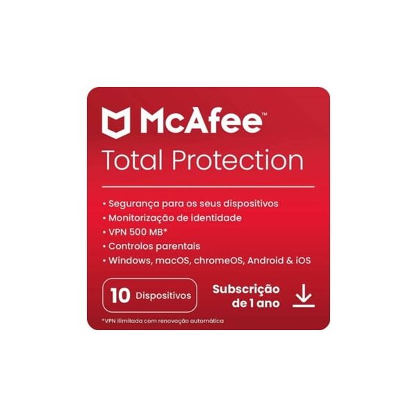 Mcafee Software Total Protection (10 Dispositivos 1 ano PC, Mac, Smartphone e Tablet Formato Digital)