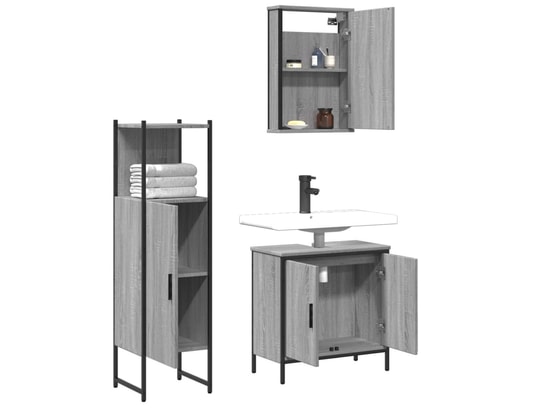 VIDAXL - Ensemble de meubles de salle de bain 3 pcs sonoma gris