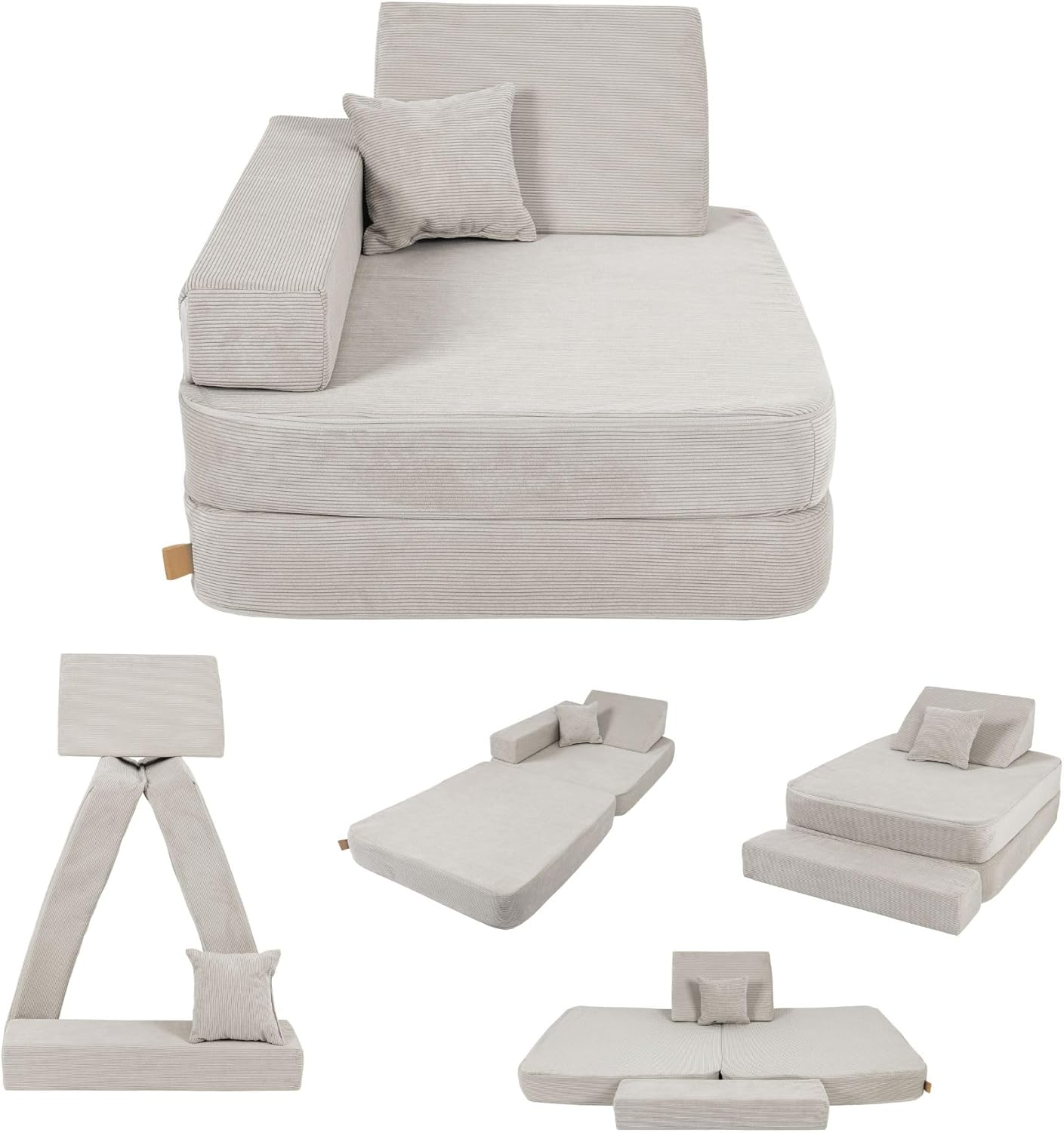 Angelove Kindersessel 3‑in‑1 - Faltbare Kindercouch & Spielmatratze aus Cord, Bequemer Spielsofa‑Sessel ab 1 Jahr, Grau
