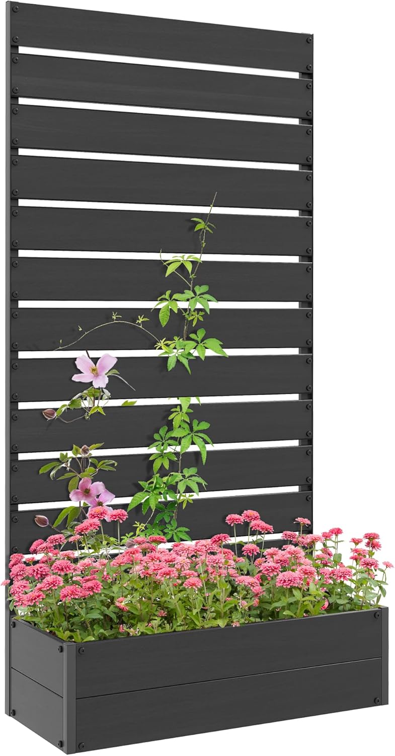 Outsunny Blumenkasten mit Rankgitter, Gartenhochbett, Outdoor-Blumenkasten für Kletterpflanzen, rechteckiger Blumenkasten Pflanzentopf für Balkon Terrasse Patio, 90,5x38x180 cm, schwarz