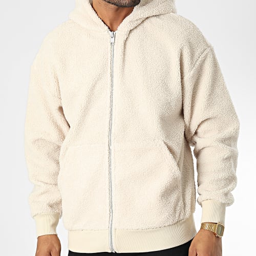 Veste Fourrure Zippée Capuche Oversize Large Big Teddy Beige