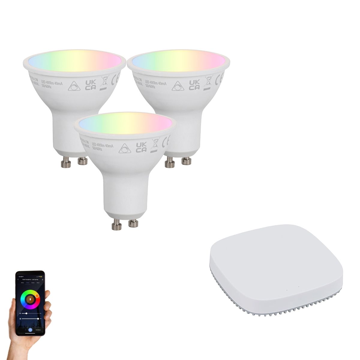 Set van smart GU10 dimbare LED lampen 4.7W 400 lm 2700K-6500K incl. Zigbee Smart Hub